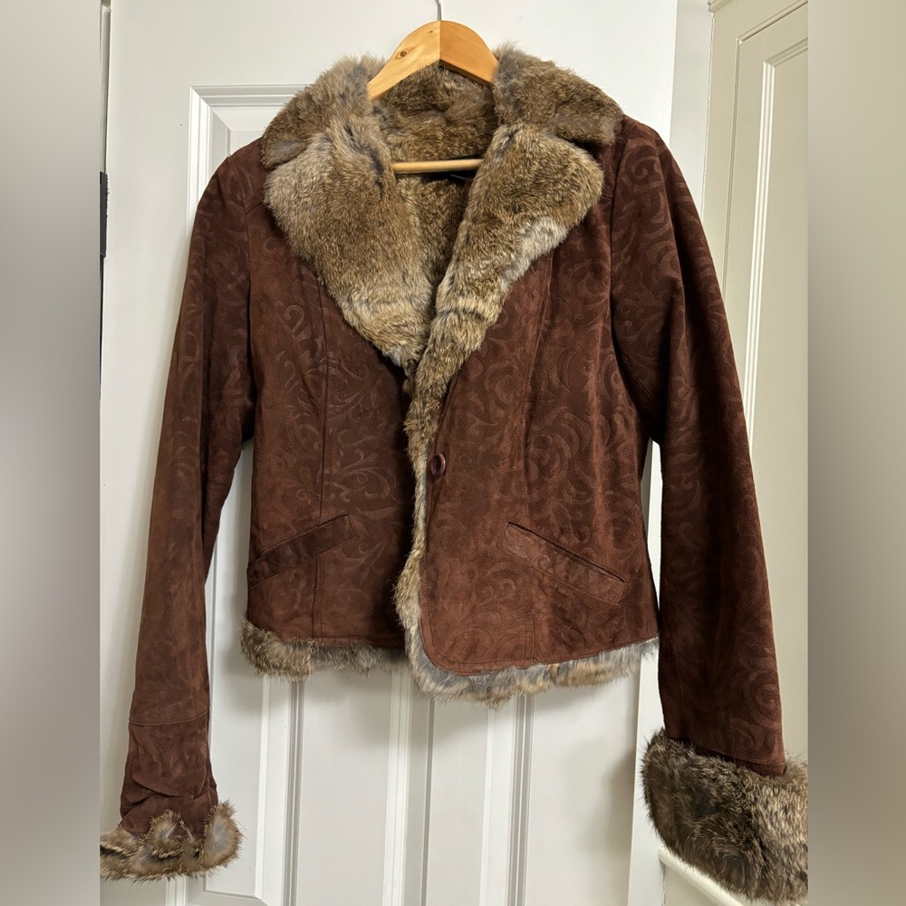 Siena Studios fur and leather waist length coat.